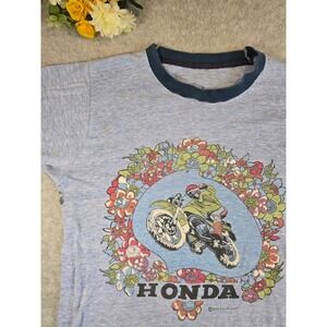 Vintage‎ 1975 Honda Motorcycle Graphic TShirt Ringer Tee 70s Retro Distressed